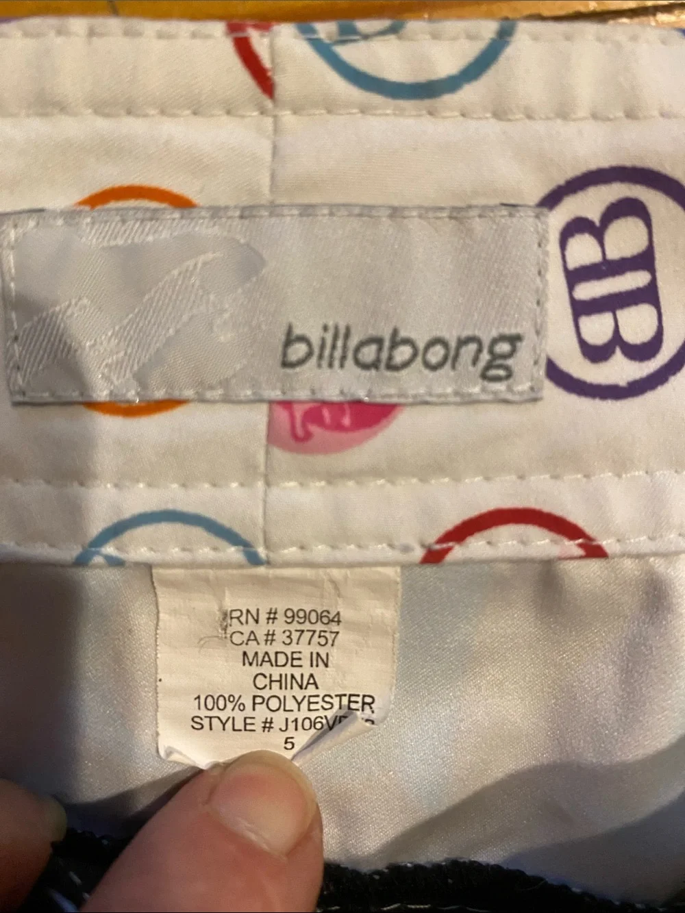 Juniors Billabong White Swim Shorts with Multicolor Logo Circles size 5